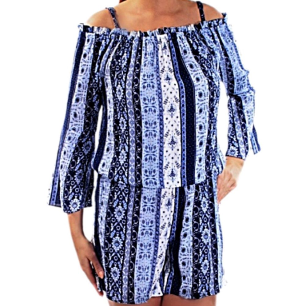 INC International Concepts Off The Shoulder Shorts Romper Smocked Boho Small